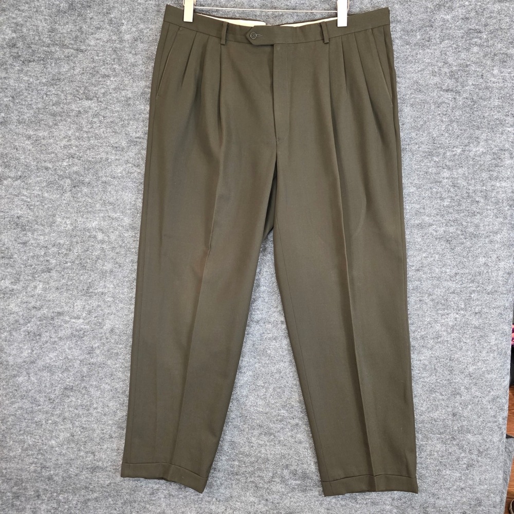 VTG Givenchy Monsieur Pants Mens 40R Olive Green Pleated Cuffed Dress‎